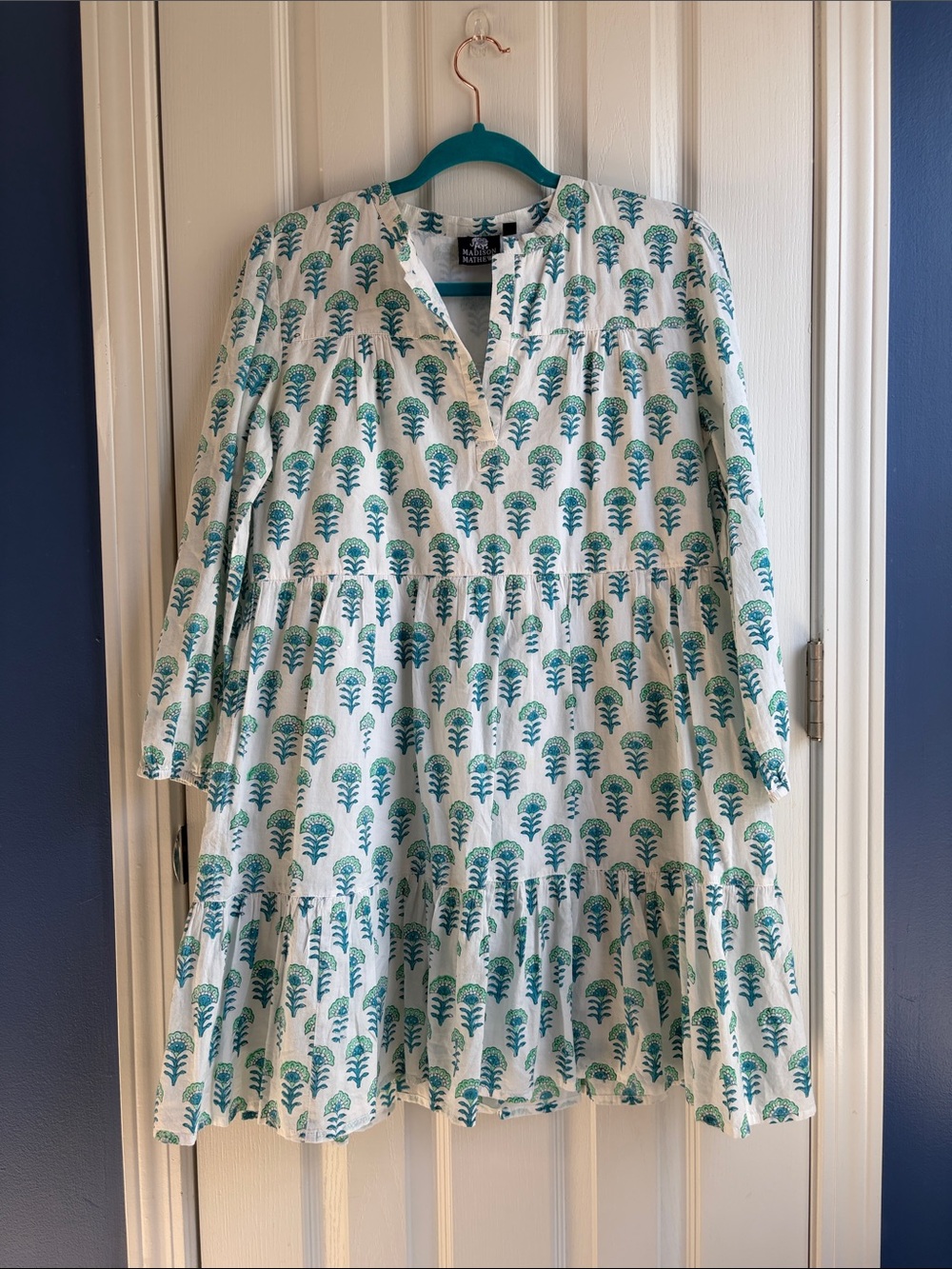 Madison Mathews Floral Botanical Block Print Tiered Mini Dress Size M